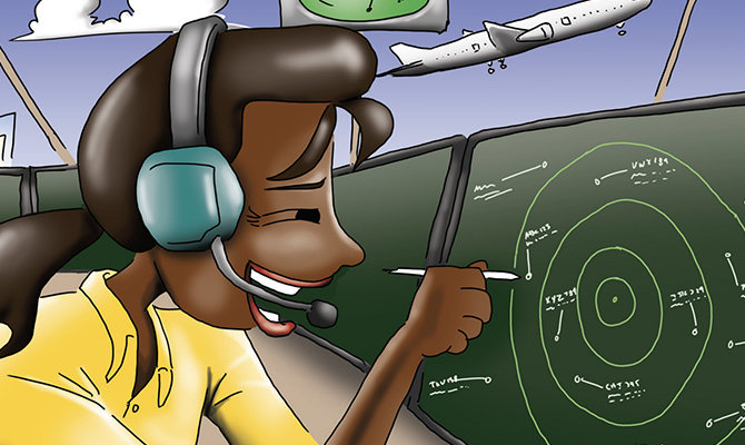 Dibujos animados de controlador de tráfico aéreo